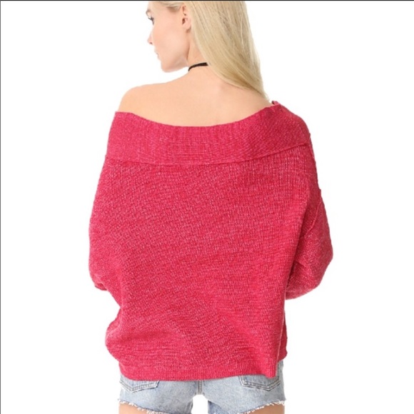 Free People Red Off-The-Shoulder Sweater Size L - Picture 2 of 8